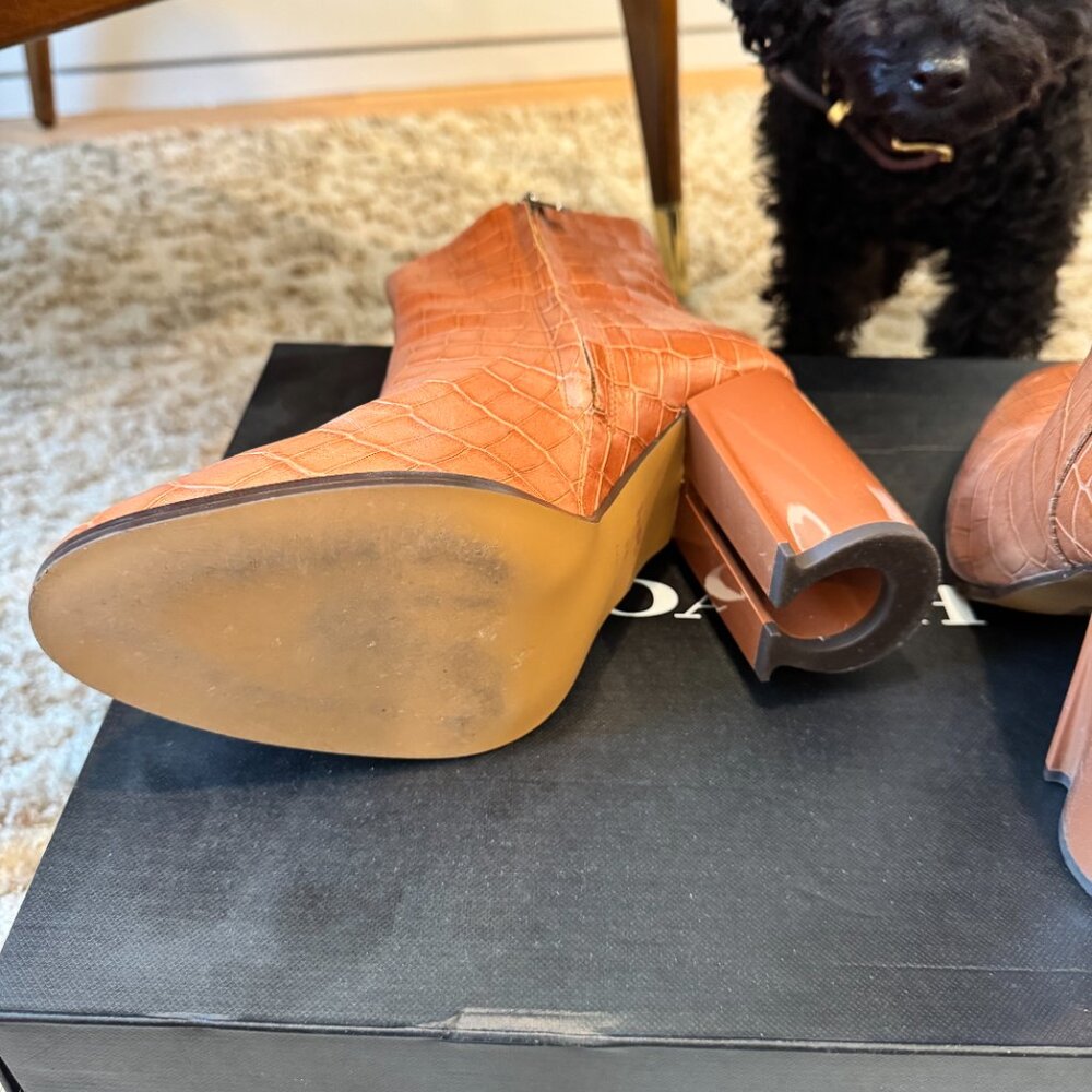 Tan Crocodile-embossed leather Coach Booties - Picture 3 of 4